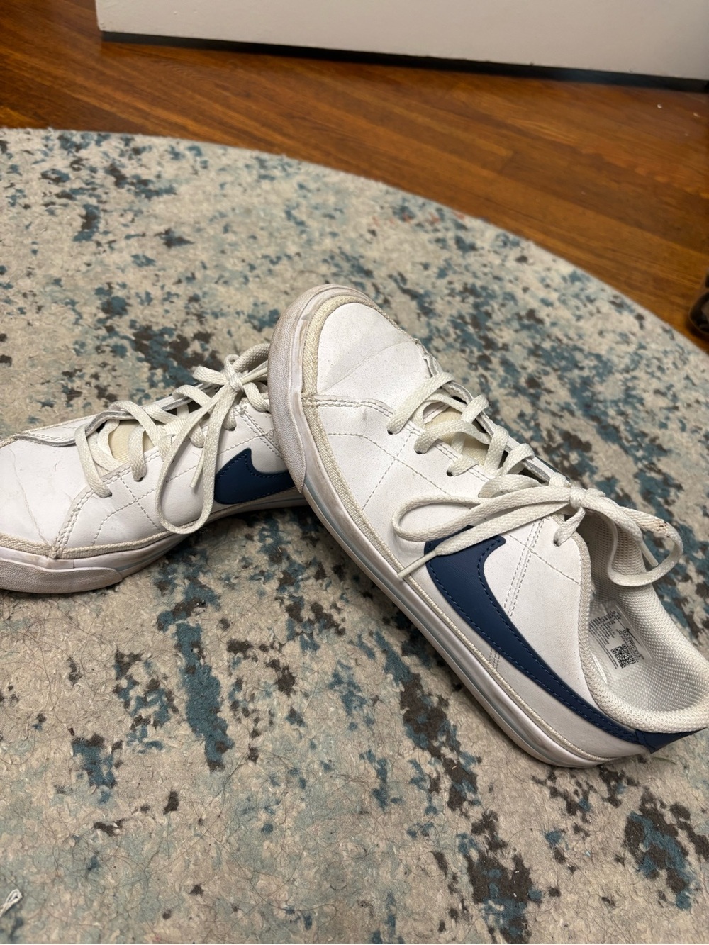 Nike White Low-Top Sneakers with Navy Swoosh